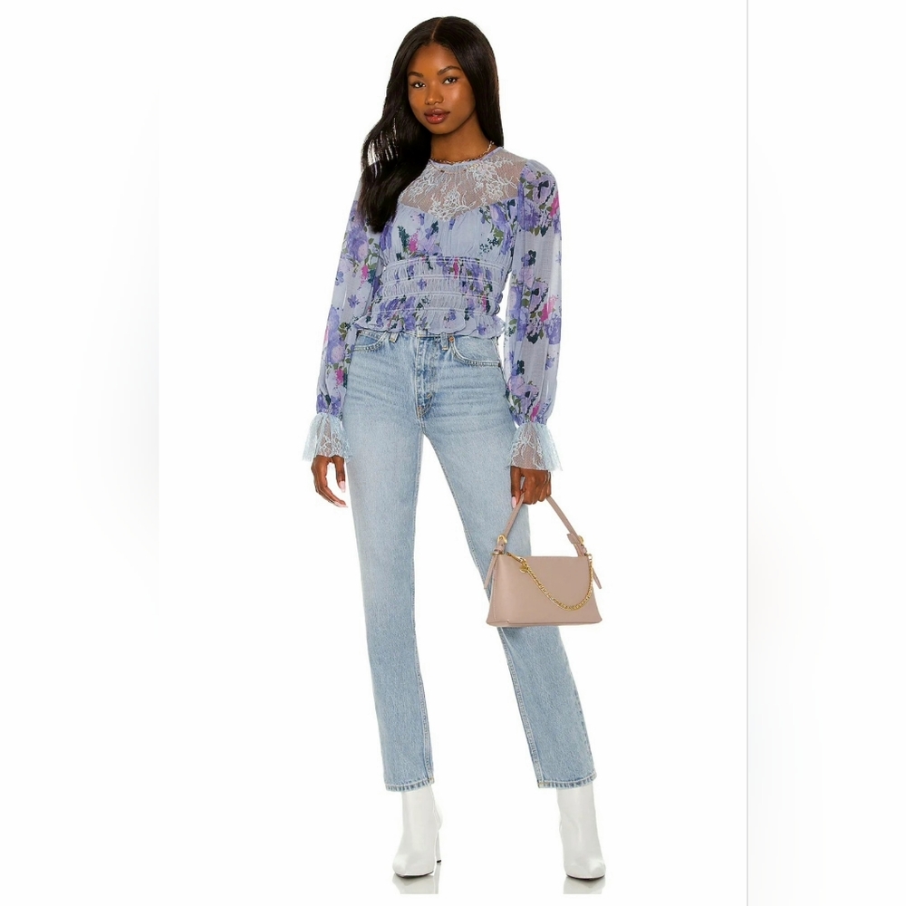 💙NWT💙 free people DAPHNE Blouse, Silver Blue Combo, size S